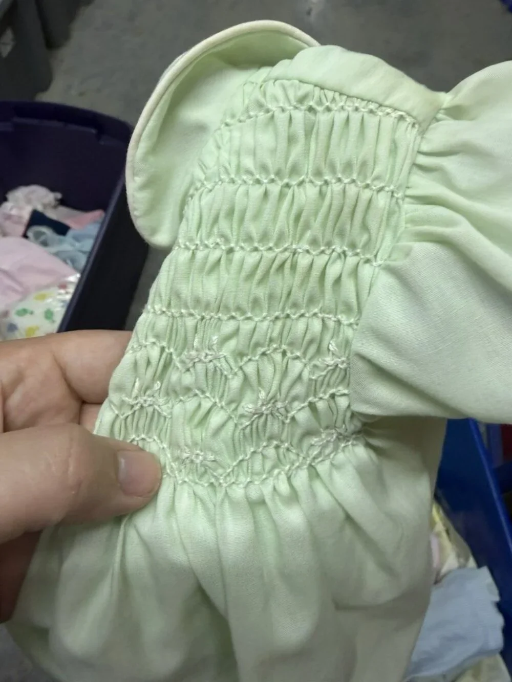 Vintage 1950s Polly Flinders Mint Green Baby Dress Hand Smocked Embroidered 6 MO